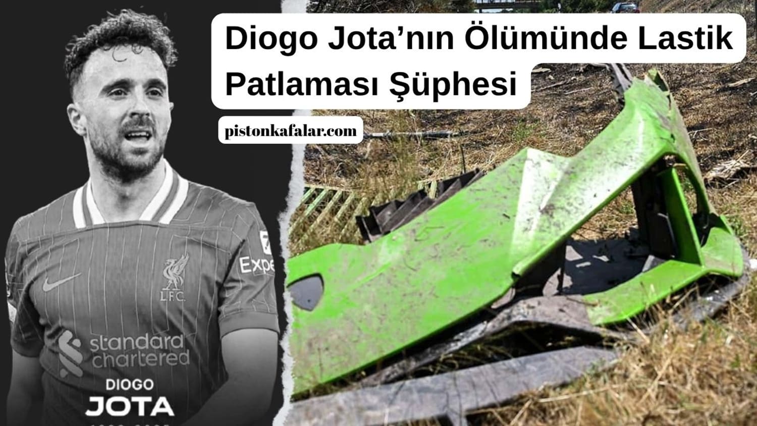 Diogo Jota trafik kazası sonrası hurdaya dönen Lamborghini Huracan’dan kalan enkaz görüntüsü.